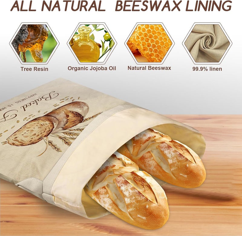 fufeisi Beeswax Bread Bags for Sourdough, 2 Pack Reusable Bread Bag for Storage XL 17x13 Inch, Large Linen Bags for Homemade Sourdough - Keep Fresh, Freezer Safe - Image 2